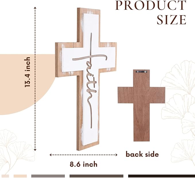 TRENDIN Rustic Wood Cross Wall Decor, Wooden Cross with Faith Cutout, Vintage Farmhouse Christian Home Decor for Living Room, Entryway, Bedroom, Religious Inspirational Gifts