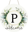 Monogram Letter P Wreaths for Front Door Wreath Wooden Welcome Sign for Front Door Decor Floral Family Last Name Initial House Warming Spring Summer Porch Rustic Wall Home Kitchen Boho Decorations