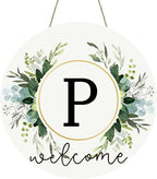Monogram Letter P Wreaths for Front Door Wreath Wooden Welcome Sign for Front Door Decor Floral Family Last Name Initial House Warming Spring Summer Porch Rustic Wall Home Kitchen Boho Decorations