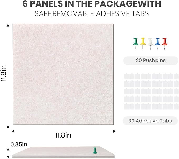 Large Cork Board Alternative 36" X 24" Bulletin Board - 6 Pack Removable Felt Wall Tiles with 20 pushpins, Large Cork Boards for Walls Cork Board for Office Pin Board Tack Board - Oatmeal
