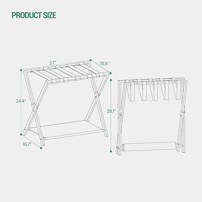 Luggage Rack, Folding Suitcase Stand for Guest, Foldable, Luggage Holders with Shelf, Steel Frame with Nylon Straps for Bedroom, Hotel, Holds up to 154 lb, Grey, 2 Pack LR03999G