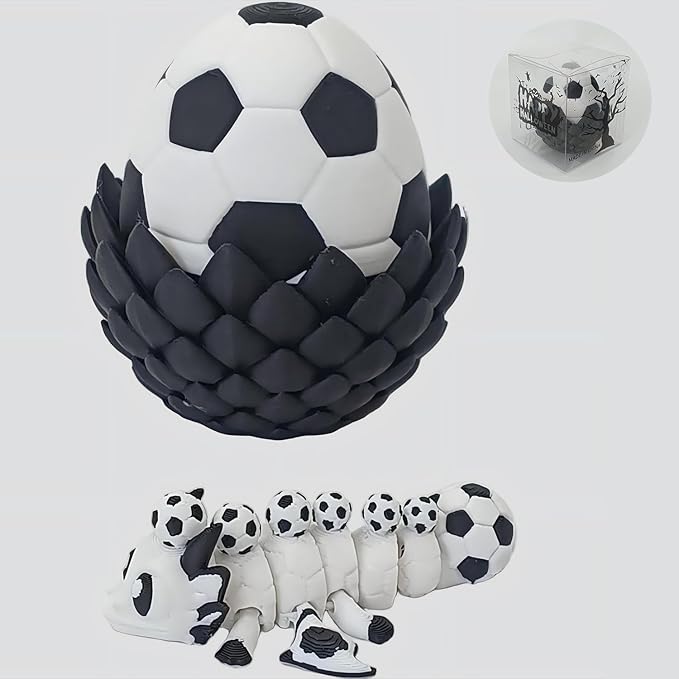 Enchanted 3D Egg with Miniature Inside - Handcrafted Printed Collectible | Fantasy Decor & Gift (Soccer Dragon & Egg (Box))