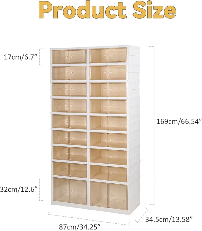 Collapsible Shoe Rack Organizer 9 Tiers-36 Pairs Foldable Shoe Cabinet with Doors, Shoe Storage Rack for Closet and Entryway, Large Plastic Folding Shoe Cabinet, Easy Assembly Shoe Shelves Organizer