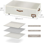 StorageWorks Under Bed Storage with Wheels, 10" Underbed Storage Containers with Lid, 90L Clothes Organizer for Blankets, Sweaters, Bedding, 2-Pack, Beige