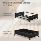 Under Bed Storage with Wheels, Wooden Under Bed Drawers On Wheels, Rolling Under Bed Shoe Storage, Space Saving, Black,30L