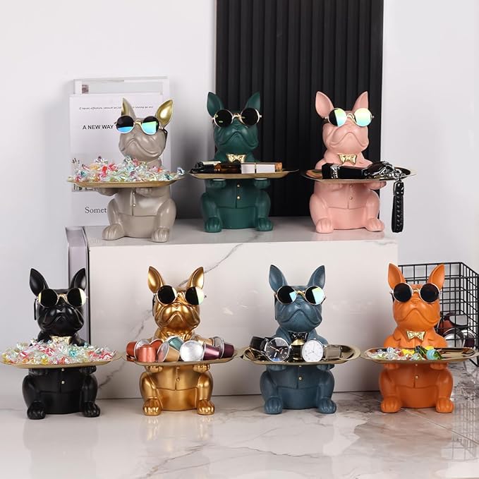 Modern Decor Resin Orange Bulldog Tray Statue Tray Storage Key Holder Candy Jewelry Earrings Tray Suitable for Home Decor Modern Art Dining Table Decor Office Small Object Tray