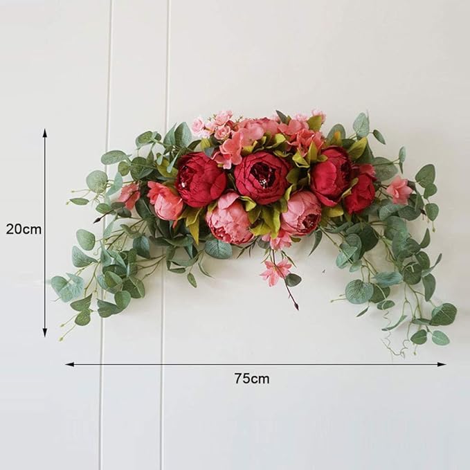 DAMEING 30 Inch Artificial Flower Swag Rose Peony Swag Arch Wreath Flowers Arrangements Wedding Table Centerpieces Door Swag for Decor