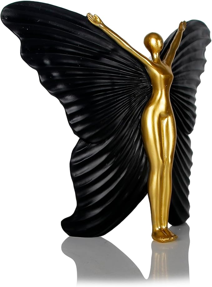 Black Fairy Butterfly Statue Collectible Figurines - Fairy Butterfly Art Sculptures Abstract Modern Home Decor Accents - Resin Black Fairy Statues Gifts for Office Desktop Shelf Cabinets Coffee Table