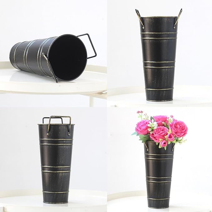 Round Umbrella Bucket, Metal Umbrella Holder with Handles, Umbrella Holder for Umbrellas, Canes and Walking Sticks, Vintage Umbrella Stand for Decorations