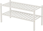 2 Tier Bamboo Shoe Rack for Closet Free Standing Wood Shoe Shelf for Entryway Small Space Stackable 27"x11"x13" (White)