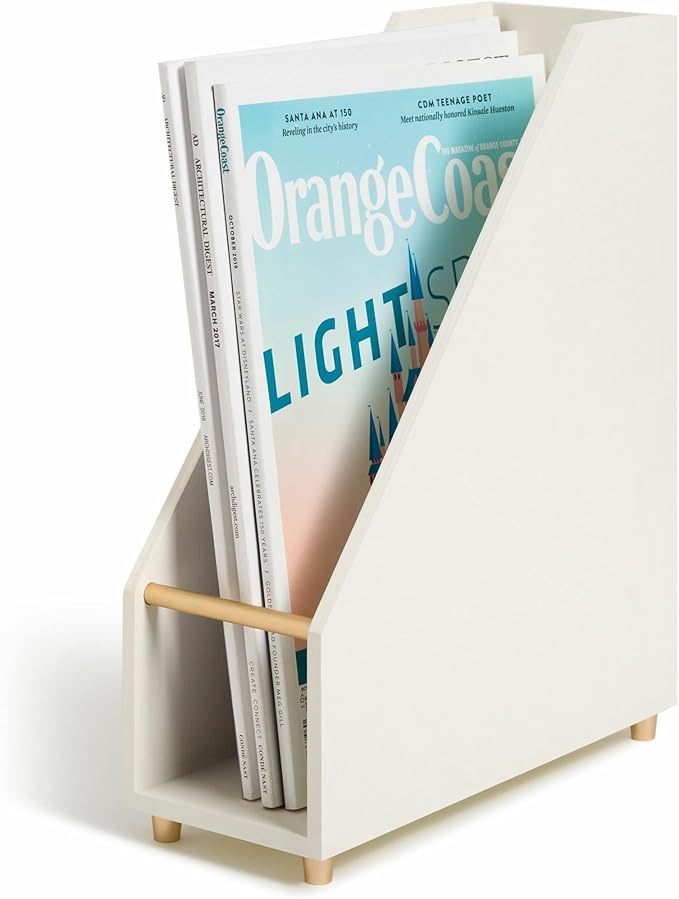 U Brands Juliet Magazine Holder, Office Supplies, Off-white and Gold, 1 Count (3463U02-06)