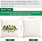 RABUSOFA St.Patricks Day Pillow Covers 18x18 Inch,Birds Shamrock Decorations Holiday Spring Decorative Pillow Case Decor for Sofa Couch Green
