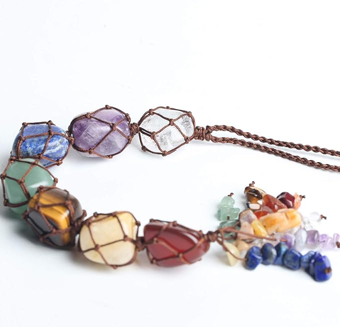 Handmade Crystal Window Car Hanging Ornaments 7 Chakra Home Decoration Feng Shui Ornament Yoga Meditation Car Decoration Tumbled Palm Stones