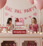 Yuntau 5 Pcs Happy Galentines Day Decorations Wooden Hearts Table Centerpiece Happy Galentines Day Party Table Sign for Valentines Tiered Tray Desk Mantle Shelf Decor