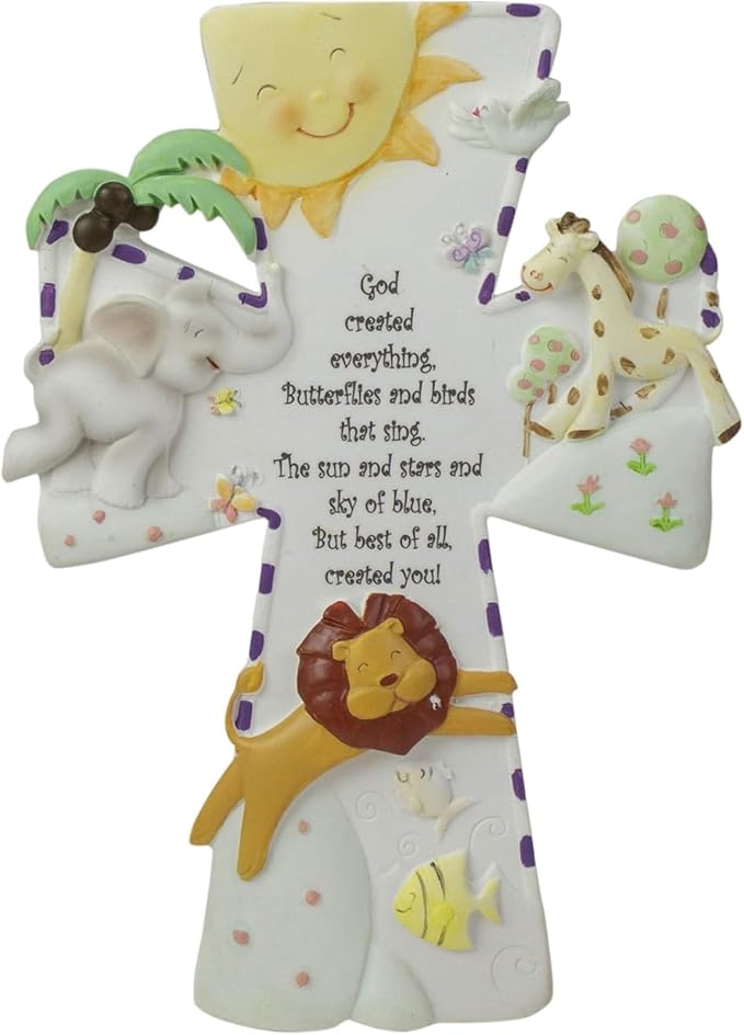 God Created Everything 7 inch Resin Stone Decorative Hanging Wall Cross
