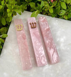 A&S Mezuzot Quartz Mezuzah Case with Engraved Shin Design Easy Peel and Stick Judaica Door Mezuza (Pink, 5 Inches)