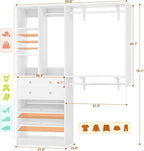 5FT Small Closet System with Drawers, 60" Closet Organizer System with Reversible Hanging Shelving, Closet Systems for Small/Walk-in Closets, White