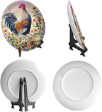 Rooster Decorative Plates, 6inch, Rooster on Stone Round Display Plate, Hanging Decorative Plate with Display Stand, for Kitchen Party Coffee Table Decor Art