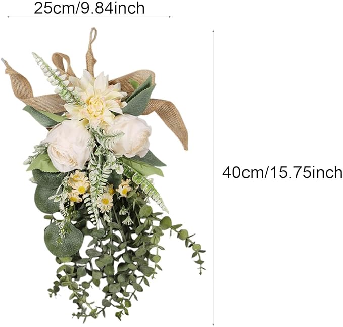 Qianly Artificial Floral Swag Garland Outdoor Indoor, Decorative, Flower Teardrop Wreath, Hanging for Office Holidays Festivals Wall, Champagne Color