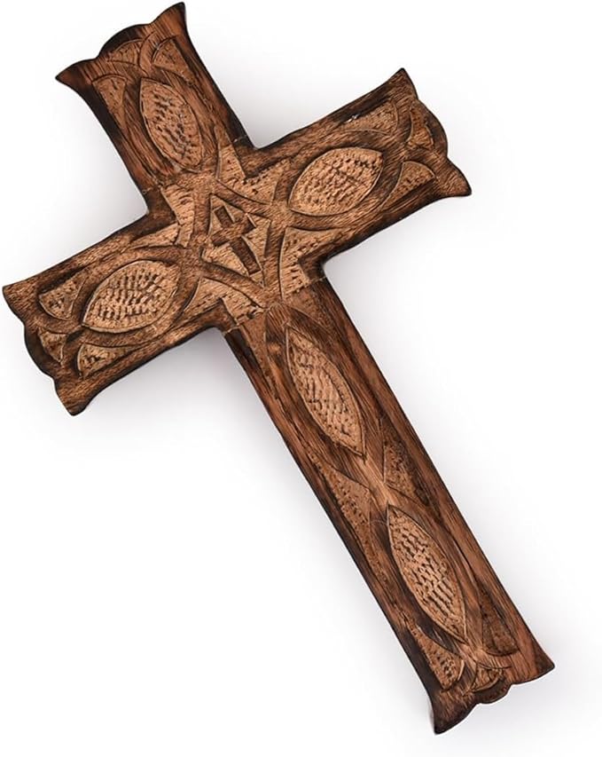 IBLAY Wall Mounted Wall Hanging Wooden Christ Cross Crucifix Catholic Mango Wood Crucifix for Home, Church and Chapel Decoration (Style-1) (10x6 Inch)