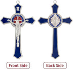 TALPGOD 7 Inch St Benedict Crucifix Blue,Crucifix Wall Cross for Catholic Decor,Jesus Christ Hanging Cross Wall Art Decor,Escapularios Catolicos,Saint Benedict Medal for Home Decoration