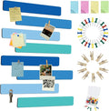 Vuzvuv 8 pcs Bulletin Board Bar Strips with 50 Pushpins & 10 Wooden Clip pins，Self Adhesive Cork Board for Wall，Felt Pin Board for School，Office Decor(Sea Blue)