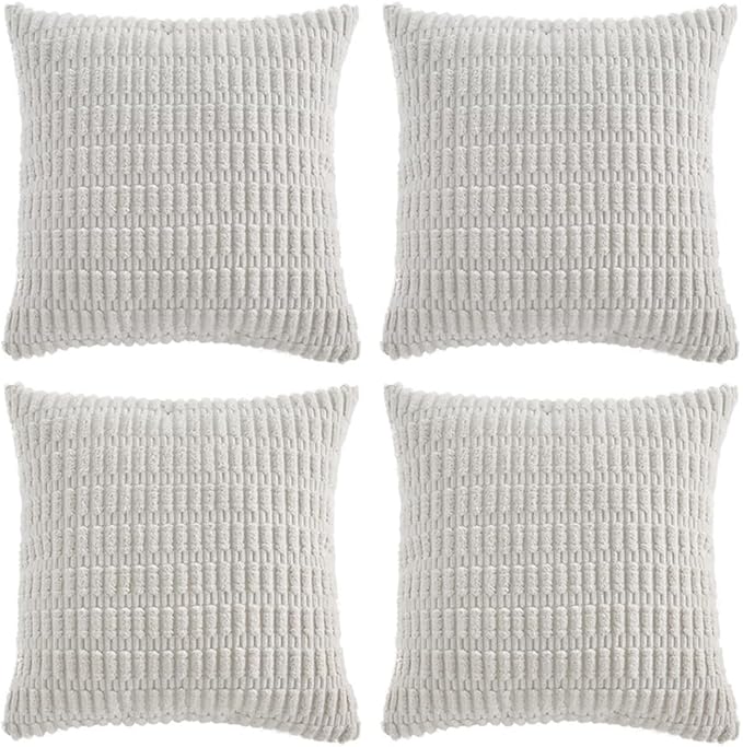 Fancy Homi 4 Packs Decorative Throw Pillow Covers for Living Room Couch Bed, Modern Farmhouse Boho Home Décor Accent Cushion Case, 16" x 16", White