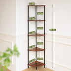 Yoobure Corner Shelf Stand, 5-Tier Bookshelf, 65" Tall Shelves for Bedroom, Living Room, Narrow Display Shelf Bookcase, Rustic Book Shelf with Display Shelves for Office