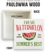 Farmhouse Summer Watermelon Wooden Box Sign Rustic Country Watermelons Box Sign Wood Sign Decor Summer Square Wood Sign Home Kitchen Desk Tabletop Shelf Decor 5 x 5
