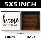 Home Sweet Home Sign Wooden Box Decorative,Home Sweet Home Decor Wood Box Sign，Rustic Farmhouse Square Decor Sign for Tabletop Home Living Room Decor 5 x 5 Inches （white）