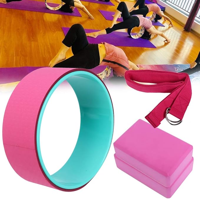 4pcs Yoga Wheel and Block Set with Stretch Strap, Premium Yoga Fitness Kit for Back Pain Relief, Non - Slip EVA Foam Blocks, Portable Stretching Belt for Home Gym