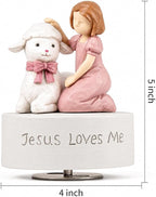 AIDLNS Jesus Loves Me Music Box, Christian Baptism Gift for Girls, Hand-Painted Lamb Figurine, Religious Keepsake for Christening, First Communion, Easter, Christmas, Granddaughter & Goddaughter Gift