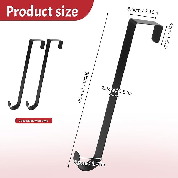 12 in Wreath Hanger for Front Door 2 Pack Black Wreath Hangers Over The Door Wreaths Hanger Hook Hangers Sturdy Hanging Hooks Christmas Fall Halloween Wreaths Decorations Wide