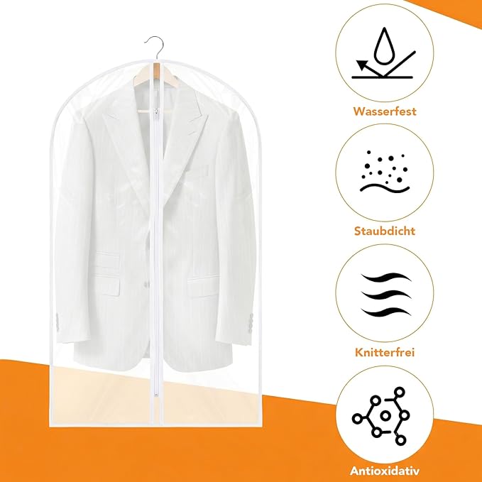 6 Pack Garment Bags 60 * 100cm, 40in PEVA Translucent Garment Covers, Suit Storage Bags, Dress Organizer Bags Used To Protect Shirts, Winter Coats, Jackets（White Edge）