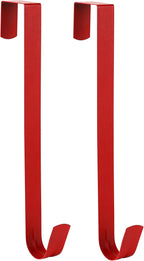 Wreath Hanger for Front Door, Slim Over The Door Hook, Easy to Use and Reusable Holiday Wreath Holder for Christmas, Thanksgiving, Halloween and Daily Décor (12" Red, 2)
