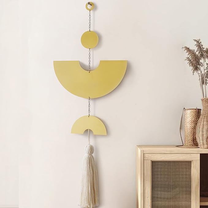 Gold Boho Wall Hanging Tassel Wrought Iron Modern Room Decor 31"