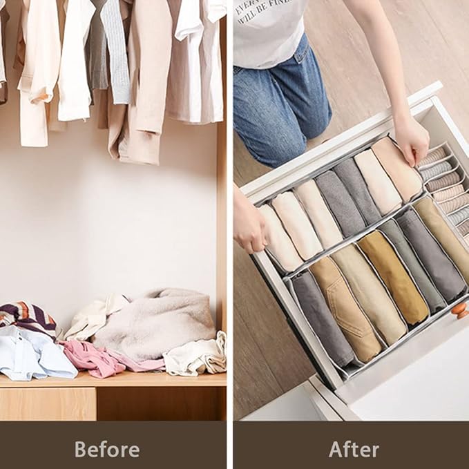 HSLFUAI 2 Pack Drawer Organizer for Thin Jeans,Pants,T-shirts Foldable Closet Organizer Drawer Soft Fabric Dresser Drawer Divider Bins for Thin Jeans,Pants,T-shirts (Gray-7M-2PCS)