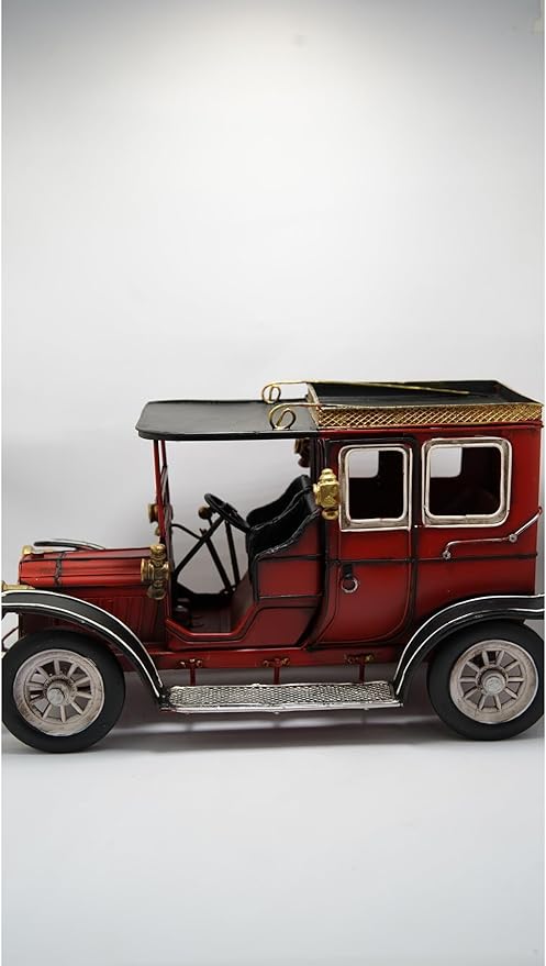 Decorative Car Antique Red Retro Model Metal Ornament 18x32cm Vintage Style Home Decor Shelf Display Collectible Gift - Multicolor, One Size