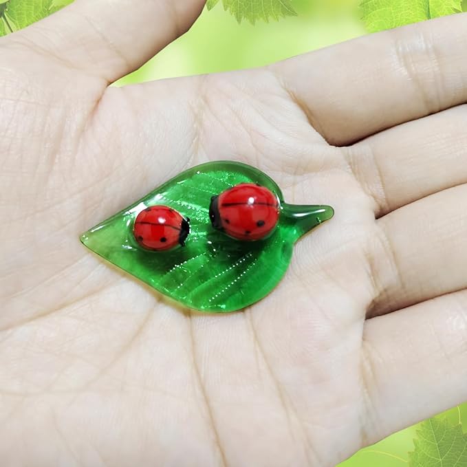 Tiny 2.16" Long Ladybird Figurine - Miniature Hand Blown Glass Ladybug Insect Colorful Crystal Animals Statue Decorative Collectible Figurines Décor Gifts