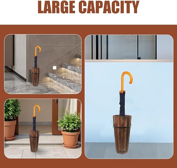 PRETYZOOM Wooden Umbrella Stand Storage Bucket Vintage Entryway Organizer Umbrella Holder Home Hallway Multifunctional Storage Stand 14.96 x 6.69 x 4.72 Inch