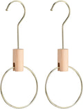 uxcell 2Pcs 4 Inch Scarf Ring Hanger Scarf Organizer Holder Wood Circle Closet Storage Hanging Hook for Belt Tie Scarf, 15cm Length Hook (Gold)