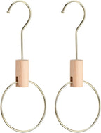 uxcell 2Pcs 4 Inch Scarf Ring Hanger Scarf Organizer Holder Wood Circle Closet Storage Hanging Hook for Belt Tie Scarf, 15cm Length Hook (Gold)