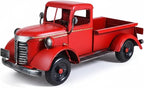 Vintage Red Metal Truck Decoration - 13 Inch Christmas Farmhouse Centerpiece, Rustic Holiday Table Decor for Home Office Mantel, Antique Pickup Collectible