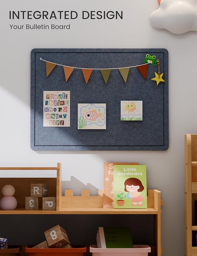 Fluxynara Bulletin Board, 23.6" x 17.5" Cork Board Alternative with 12 Safe Removable Adhesive Tabs, Foldable Felt Pin Board for Home Office, Classroom, Bedroom,Entryway for Walls—Navy Blue