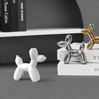 Notakia Cute Ceramics White Balloon Dog Statue Crafts Living Room Desktop Decorations,Handmade Modern Small Ceramic Animal Statue Ornament Home Decor Accents (White, Small)