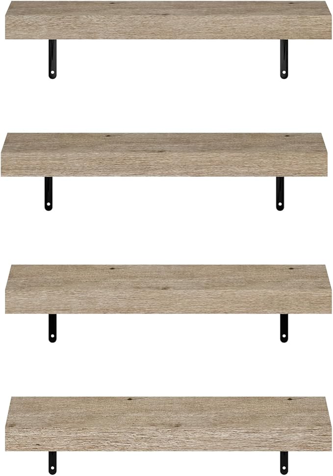 Furinno Tanna Floating Shelves for Wall Set of 4, 22-Inch Wall Shelf, Triple Thick Floating Mounted Shelf, for Bathroom, Home Office, Living Room, Natural