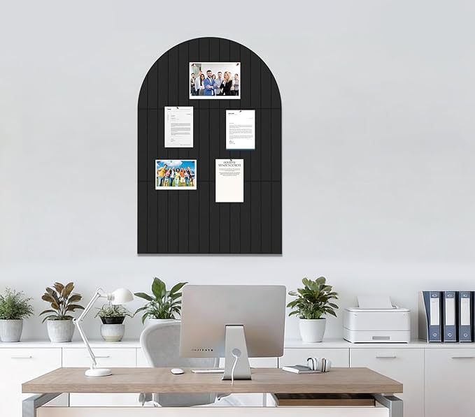 Large Arched Felt Bulletin Board 35" x 24",Cork Board Alternative - 6 Customized Felt Wall Tiles with Push Pins, Cork Boards for Walls Pin Board for Office & Home Panels - Black