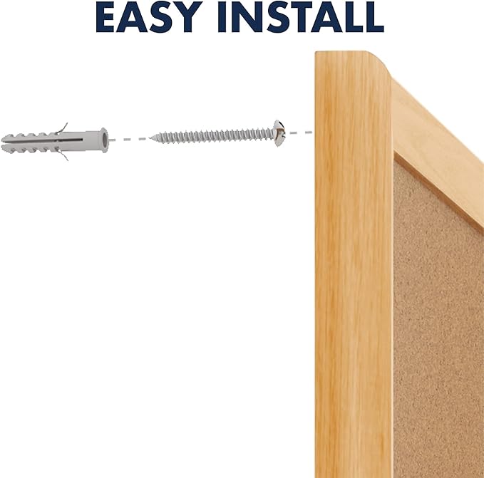 Quartet Cork Bulletin Board 36"W x 24"H Pin Board, Oak Finish Frame (303)