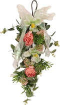Fancyes Artificial Floral Teardrop Swag Wreath Front Door Swag Hanging Decoration with Hanging Loop for Fence Hotel Wall Party Favor