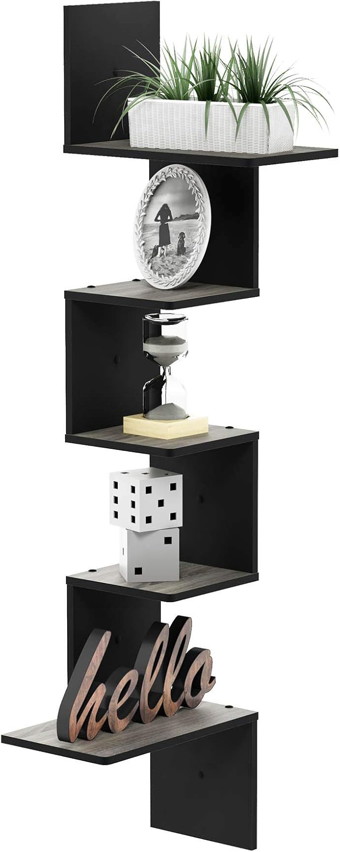 Furinno Rossi Wall Mounted Shelves, 5-Tier Rectangle, French Oak Grey/Black